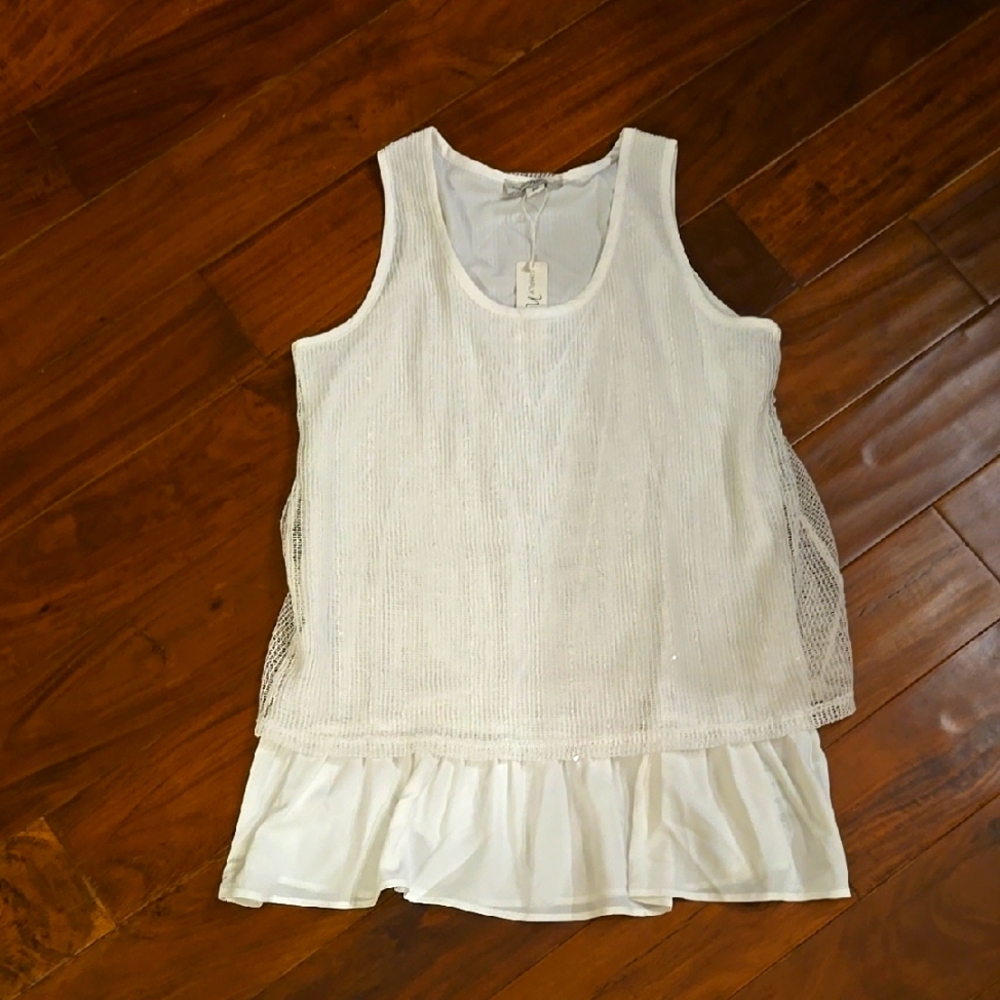 Simply Noelle Cream Sleeveless Ruffled Tank Top